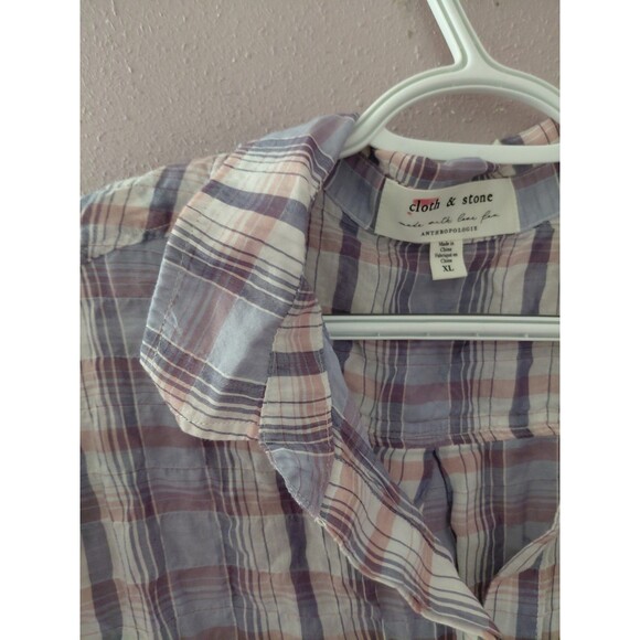 Cloth & Stone Women's Purple Blue Plaid Short Sleeve Button Down Shirt Size XL - Picture 6 of 12